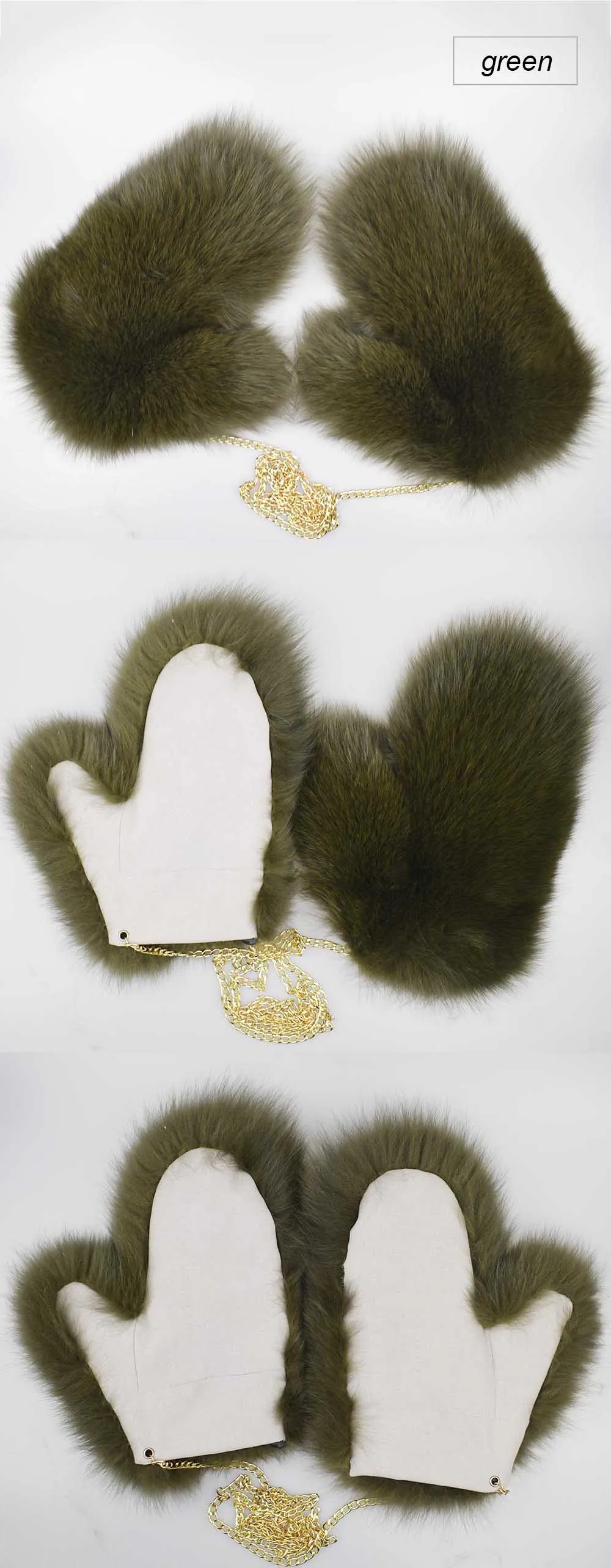 fox fur gloves color green