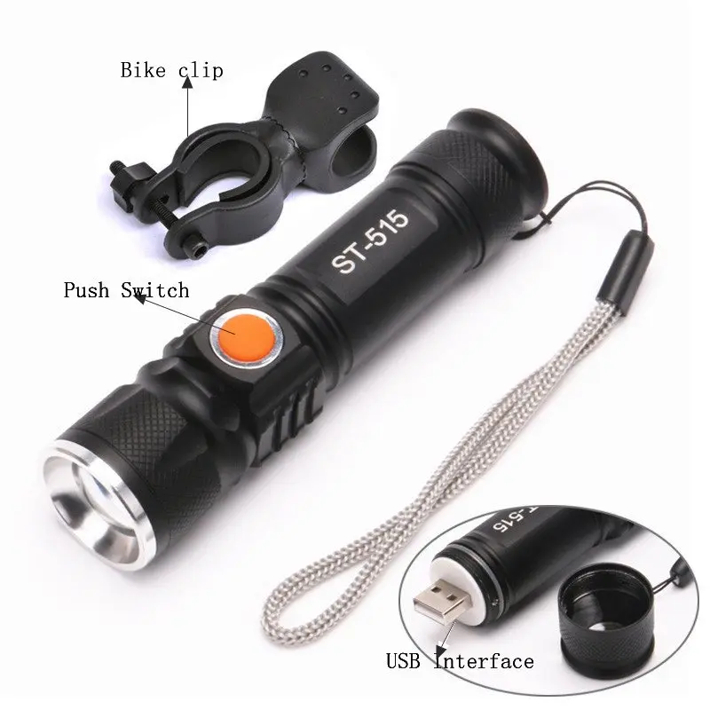 Top 8000 LUMS USB Inside Battery Rechargeable Bicycle Flashlight -T6 LED Bike Light Zoom Waterproof ultra bright Flash light 5