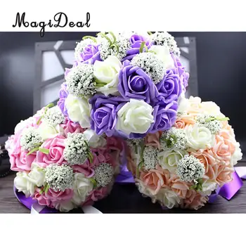 

MagiDeal Handmade Foam Artificial Roses Floral Fake Flowers Seeds with Ribbon Bridal Wedding Bouquet Party Room Decoration