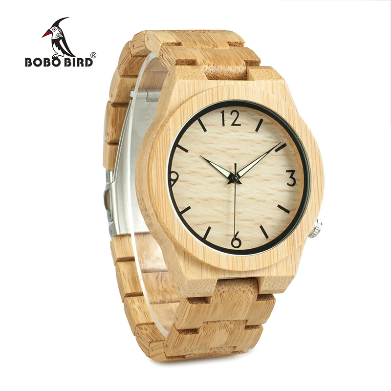 BOBO BIRD WD27 Bamboo Wooden Watch for Men Unique Lug Design Top Brand Luxury Quartz Wood Band Night Green Pointer Wrist Watches - Image 2