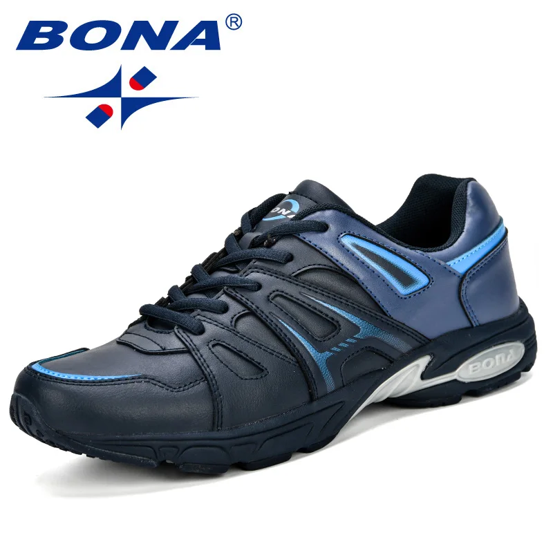 BONA/Легкая уличная спортивная обувь; мужские кроссовки; удобные беговые кожаные кроссовки для тенниса; мужские кроссовки для бега; удобные мужские кроссовки - Цвет: Deep blue lake blue