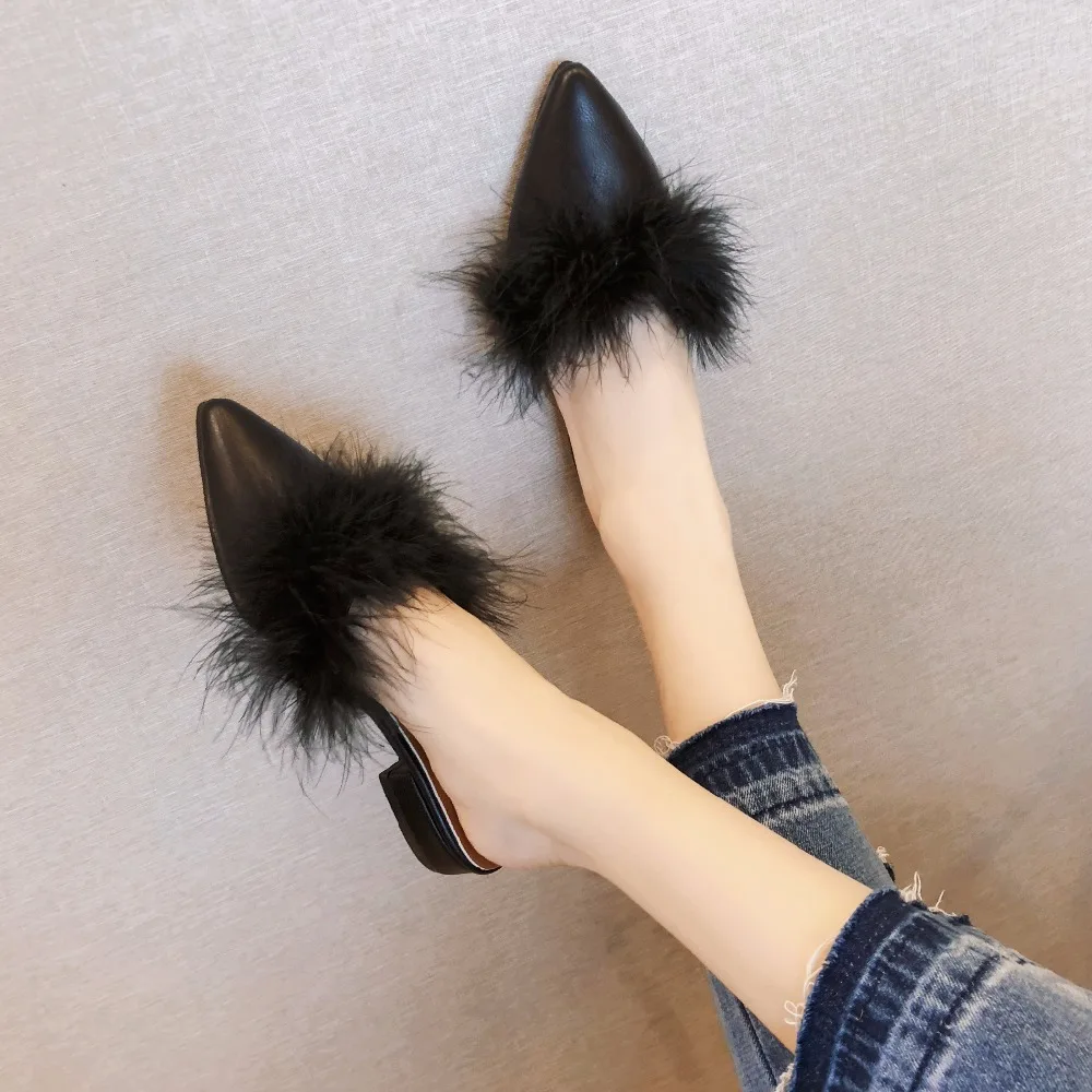closed toe fur slides
