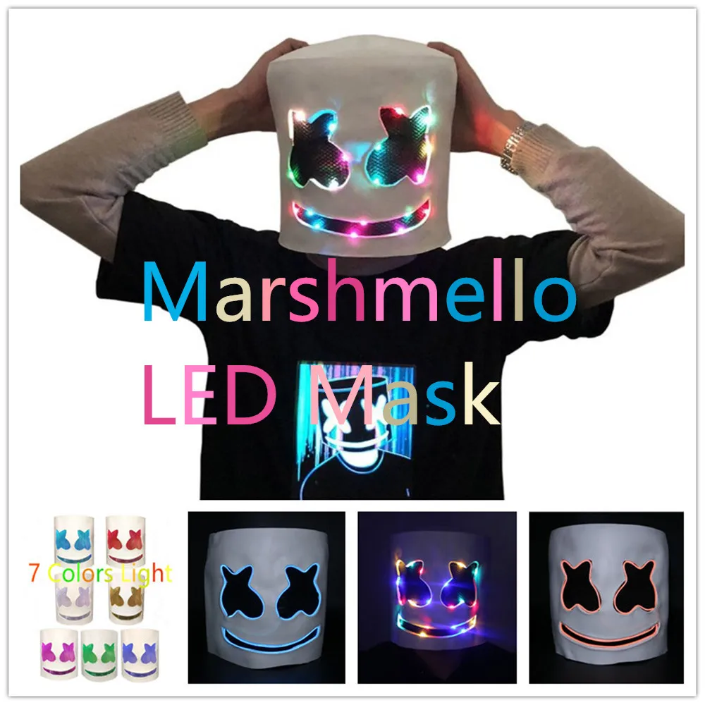 Hot Marshmello DJ LED Luminous Helmet Latex Mask Cosplay Prop Halloween