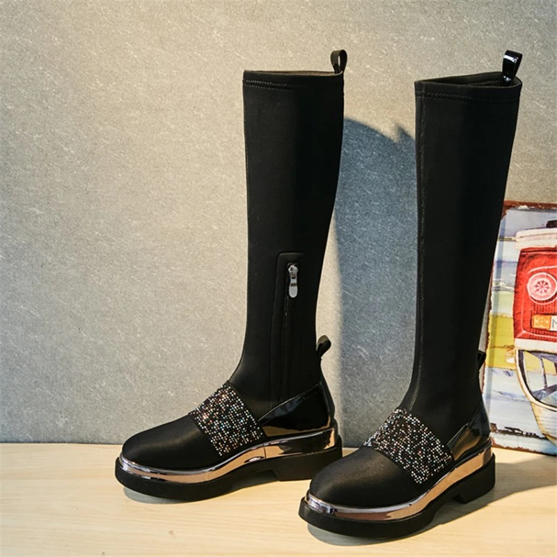 Cremallera long Botas Calcetín Las Calcetines Patchwork Bling Nuevas Mujer Pie Del Mujeres Elástico Boots Short Dedo Plataforma 2018 Tacón Alto Stylesowner Redondo Boots xZ4qAA