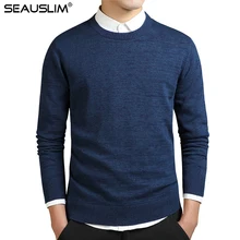 Seauslim однотонный вязаный мужской пуловер свитер с круглым вырезом джемпер Джерси Hombre дешевые зимние осенние свитера LQ-RX-07