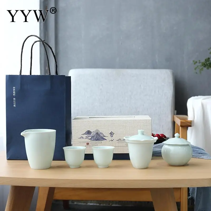  White Cyan Tea Set Elegant Home Kitchen Teaware Accessory Durable Tea Pot Cup Set Small Porcelain M - 33035967191