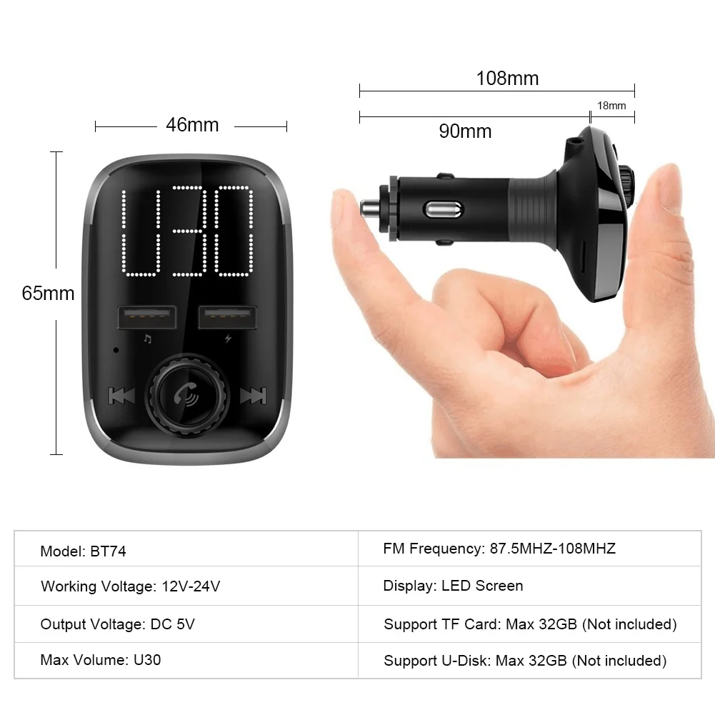 Беспроводное зарядное устройство в автомобиле Bluetooth fm-передатчик радио адаптер автомобильный комплект поддерживает TF/SD карты для всех смартфонов аудиоплееров