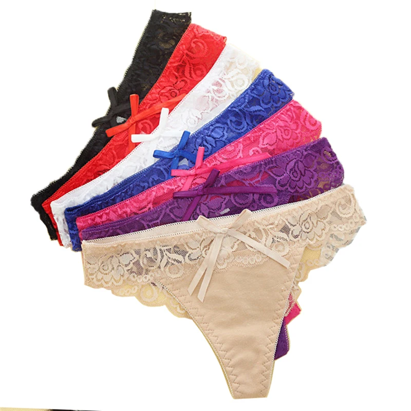 

3 Piece Women's Underwear Low Waist Openwork Lace Briefs Female Thong T Pants Cotton Jacket