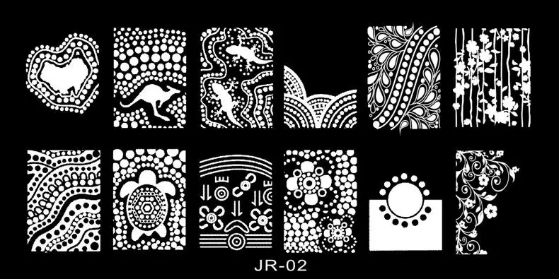 1x2018 дизайн ногтей шаблон 12*6 см металлический шаблон Konad Лак геометрические конструкции дизайн ногтей штамп изображения пластины трафарет JR01-30 - Цвет: JR02