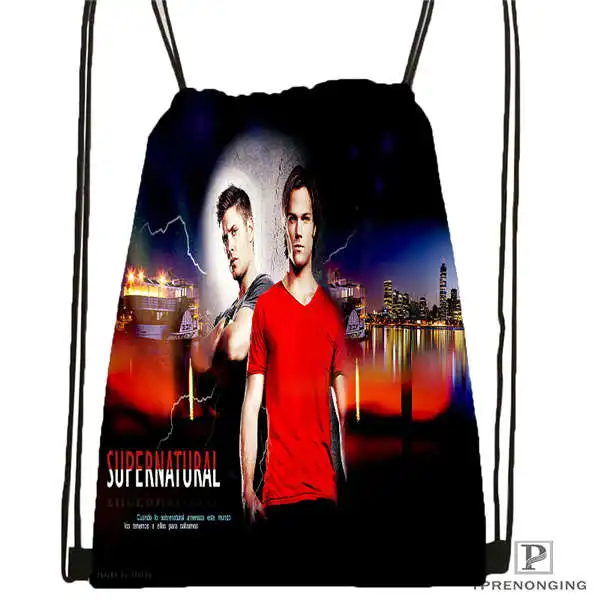 Drawstring Backpack Custom Castiel-Dean-supernatural походная сумка на шнурке Cute Daypack Kids Satchel(черная спинка) 31x40 cm#180612-02-33 - Цвет: Drawstring Backpack