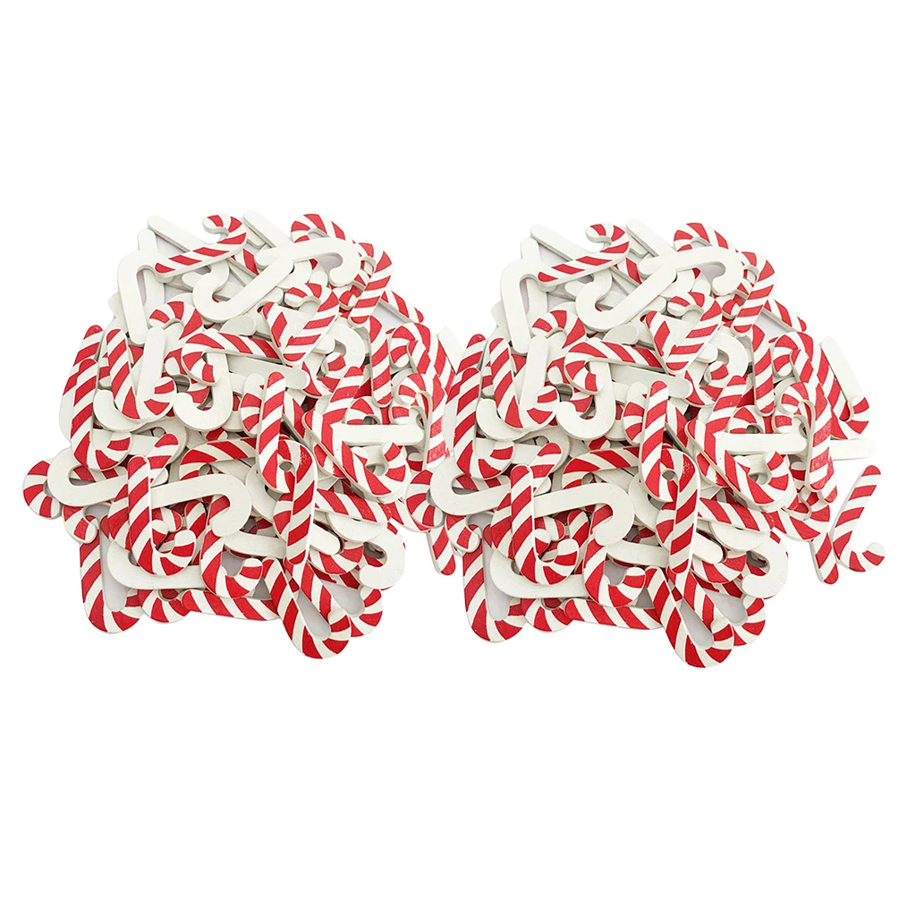 100pcs Candy Cane Walking Stick Wooden Shapes Ornament Scrapbook Embellishment for Art Craft Making Holiday Decoration