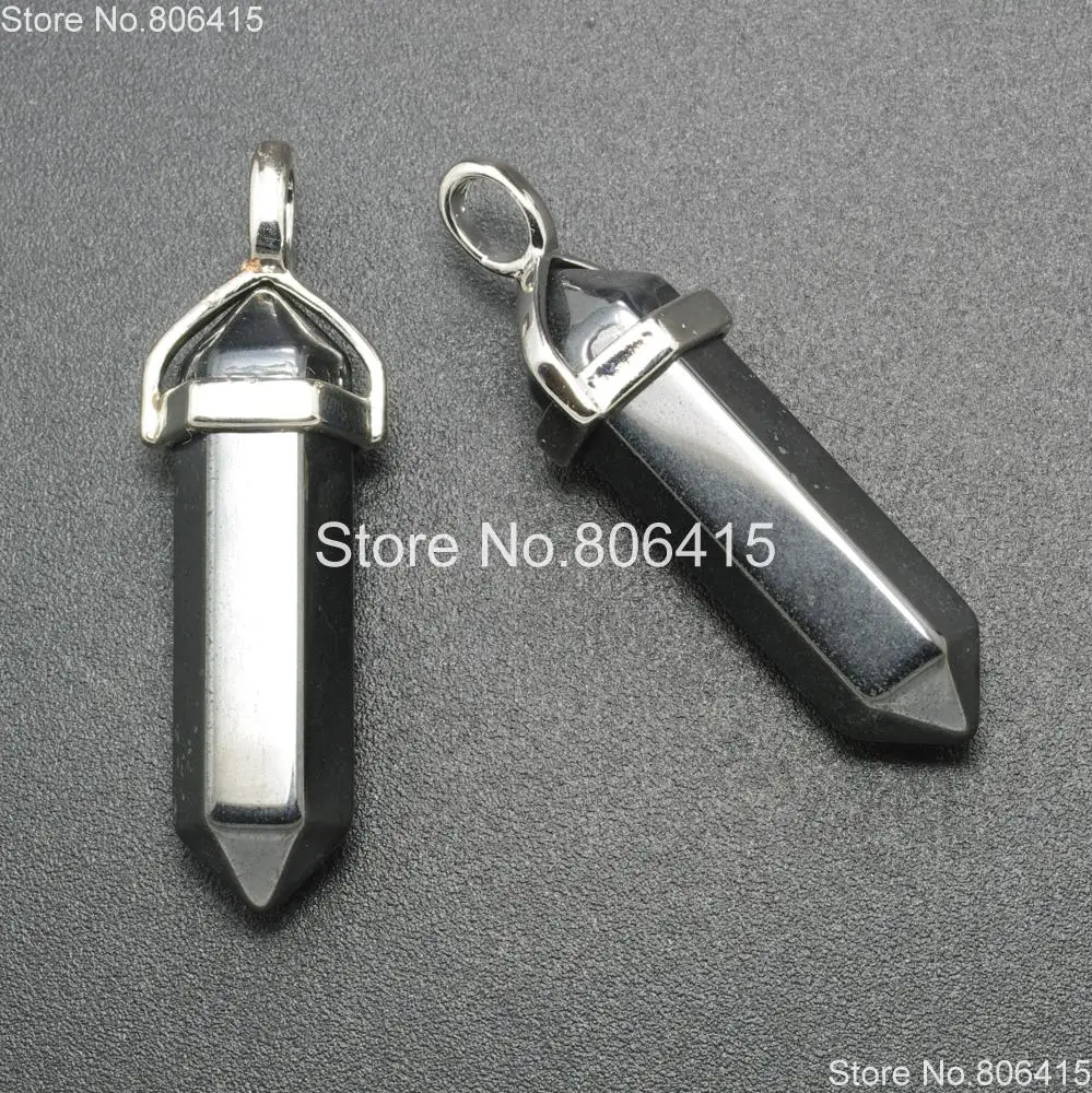 

Natural Jet Hematite Gems Stones Hexagonal Crystal Pointed Healing Reiki Chakra Pendant Beads Necklaces Earrings 10Pcs/Pack