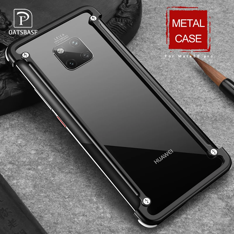 

OATSBASF with Airbag Metal Frame shape phone Case For Huawei Mate 20 Pro 20 RS 20X 20 luxury phone bumper with back film gift