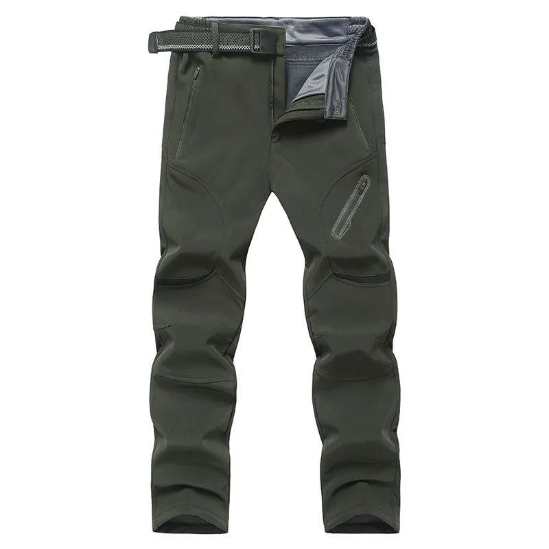 

Outdoor men's soft shell with fleece thermal shock mountaineering trousers wind - proof waterproof wear - resistant ski pants