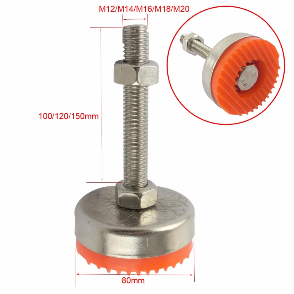 2 шт. M12/M14/M16/M18/M20 ножка, регулируемая резьбой чашки 80 мм Диаметр ТПУ Нескользящая база 100/120/150 мм шарнирный Выравнивающая опора