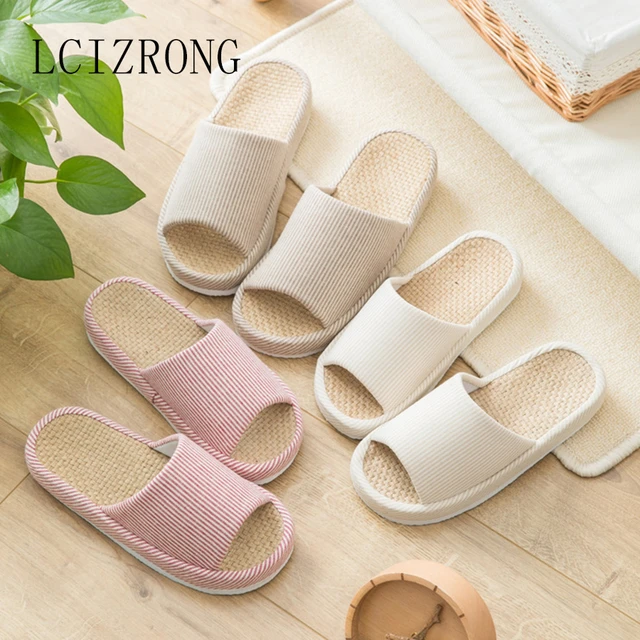 Suihyung Summer Home Shoes Casual Flax Slippers Women Anti-slip Linen Sole Slides  Female Flat Sandals Couple Indoor Flip Flops - AliExpress