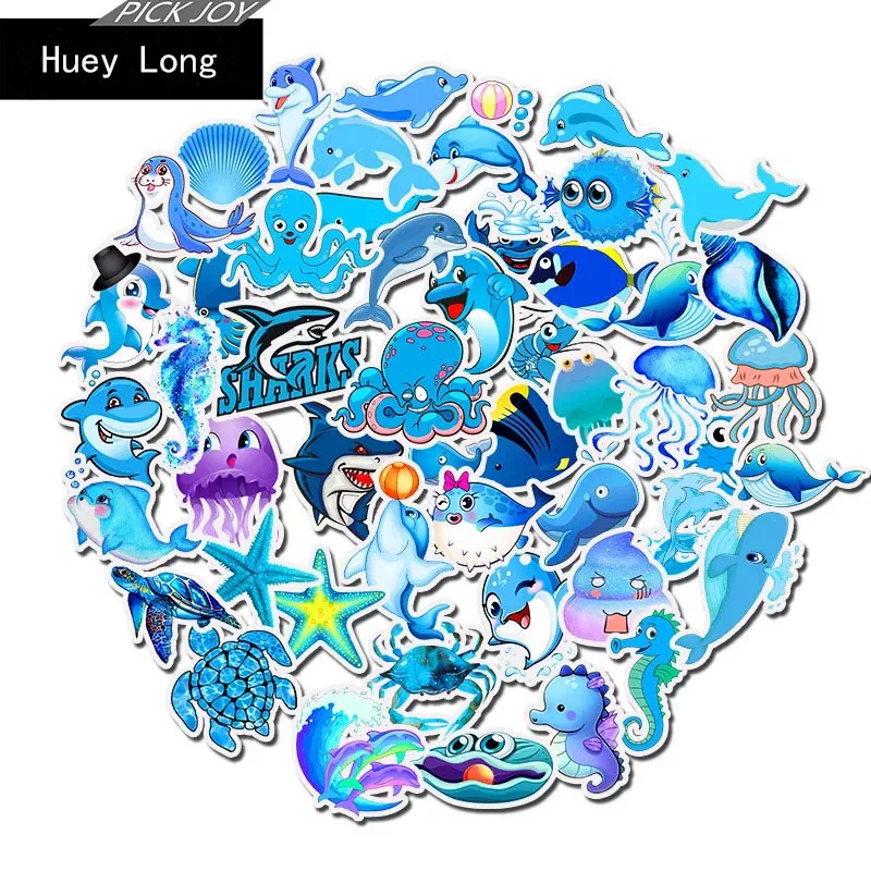 

49 pcs Blue Ocean World turtle, shark, Dolphin pvc Waterproof graffiti stickers DIY Refrigerator Car Decorative stickers Patch