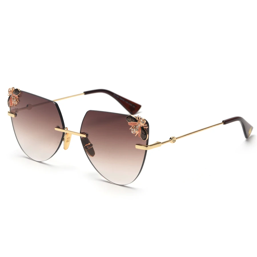 

mimiyou Cat Eye Rimless Sunglasses Women Bee Side Cut Sun Glasses Grace Vintage Fashion Female Eyeglasses Lady Shades oculos