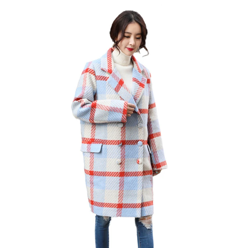 

Women Autumn Winter New Plaid Woolen Coat England Style Overcoat Female Brand Casual Outerwear Thick Plus Size Long Jacket Y605