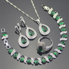 Gota de Plata de ley 925 Verde Granate Topacio Blanco Sistemas de la Joyería de Las Pulseras/Pendientes/Colgantes/Collar/Anillos Para mujeres Caja de Regalo Libre
