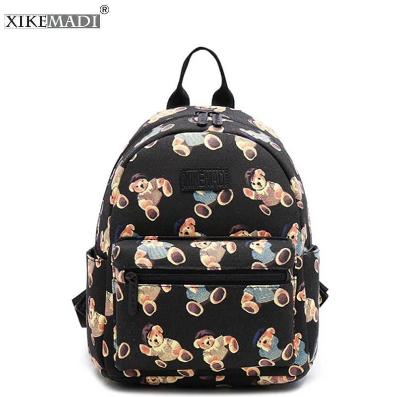 

XIKEMADE Backpack Female Canvas Women Laptop Backpack Women Travel Bag Cute Bear Pattern Simple Female Student School Bags A6436