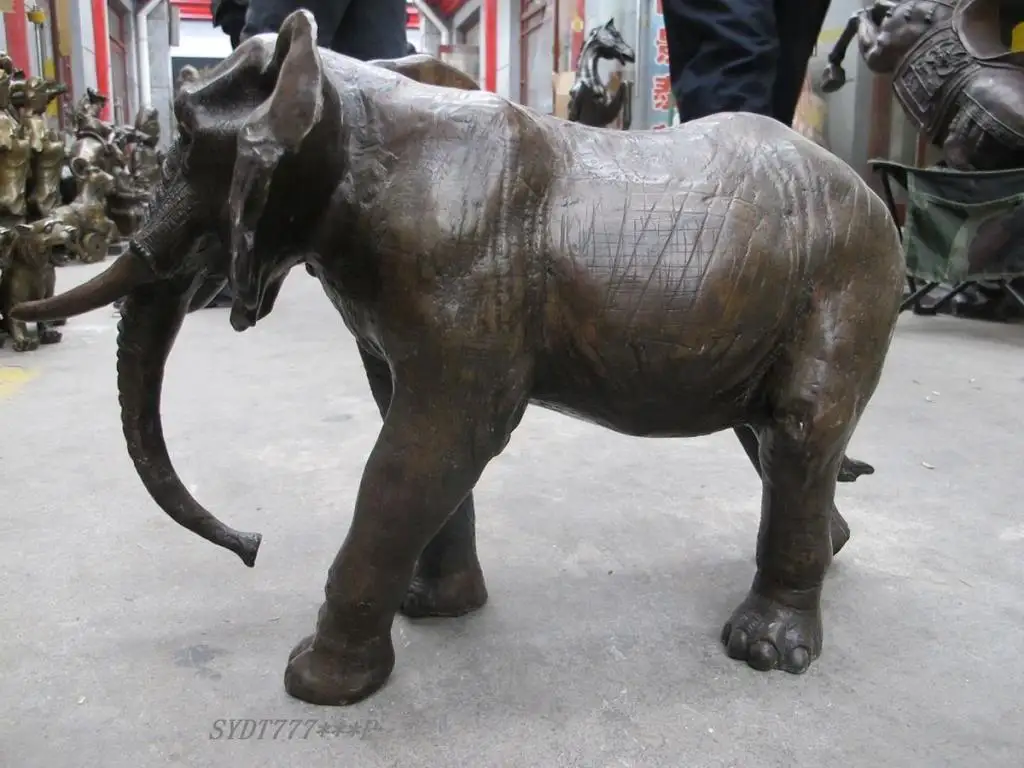 1" Китайского Искусства Бронзовая скульптура Африканский слон Король леса млекопитающих Статуя Украшения Сада реальная Латунь Бронза