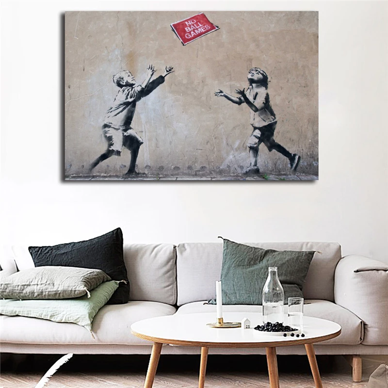 

Banksy No Ball Games Graffiti Minimalist Nordic Art Canvas Poster Painting Wall Picture Print Home Bedroom Decoration Framework