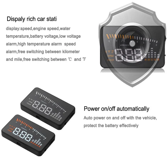 Хит, X5, 3 дюйма, автомобильный HUD OBD2 II, дисплей на голову, система Предупреждение о превышении скорости, проектор, лобовое стекло, авто