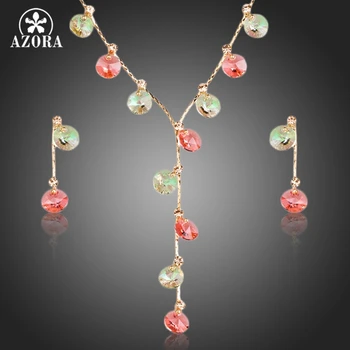

AZORA Gold Color Colorful Stellux Austrian Crystal Drop Earrings and Necklace Jewelry Sets TG0137