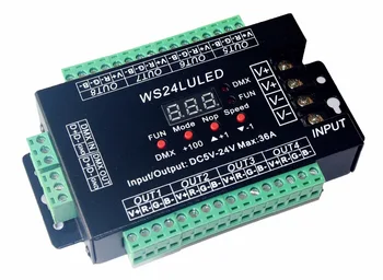 

24CH easy dmx constant voltage decoder;with digital display for setting dmx address,DC5-24V input;3A*24channel output