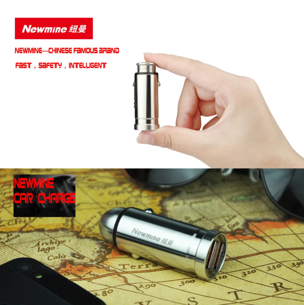 

100pcs Newmine Car Charger 5V3A Quick Bullet Fast Dual USB Port Mobile Phone Charger free shipping