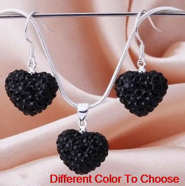 

hot best rhinestone multicolor ab clay heart Silver Plated snake chain Crystal crystal set earrings Necklace Women men gift