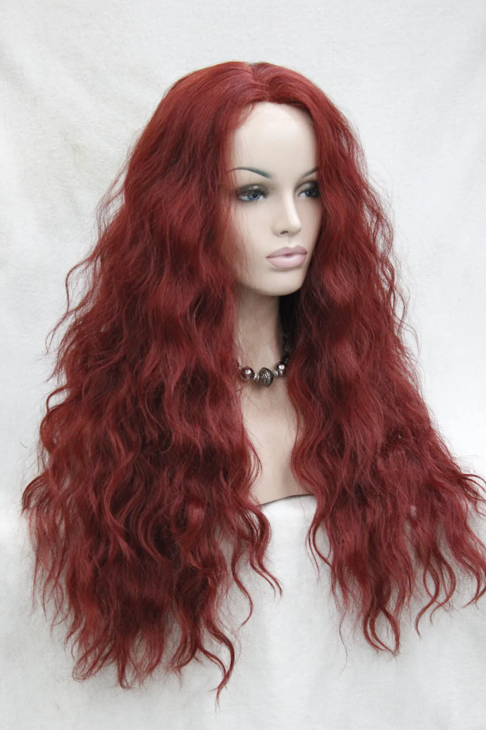Hivision hot quality good fashion long Wavy synthetic Red Lace Front