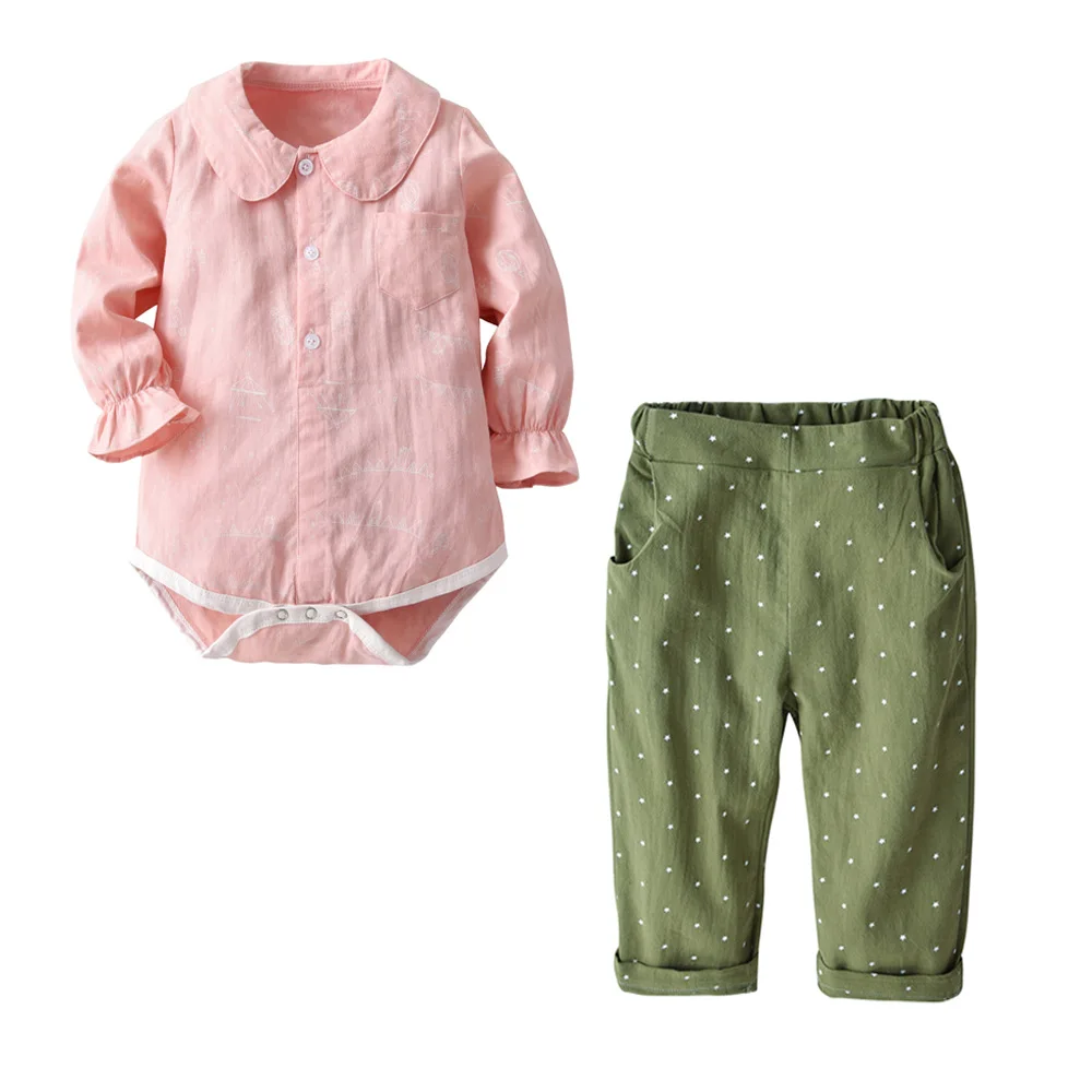 

QAZIQILAND Toddler Suit Baby Girl Clothes 2018 Newborn Girl Clothes Set Infant Clothing Gentleman Suit Shirt+Suspender Trousers