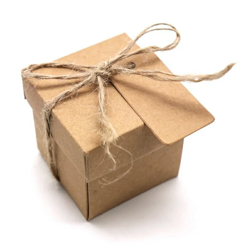 50 шт./партия, крафт-бумага, Свадебная коробочка для сладостей, подарок для детского душа, квадратная форма, Свадебная Упаковка мыла ручной работы с лентой и биркой - Цвет: with card