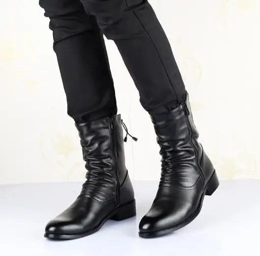 Мужские ботинки до середины икры с острым носком в британском стиле; теплые зимние мужские мотоботы из натуральной кожи; 022