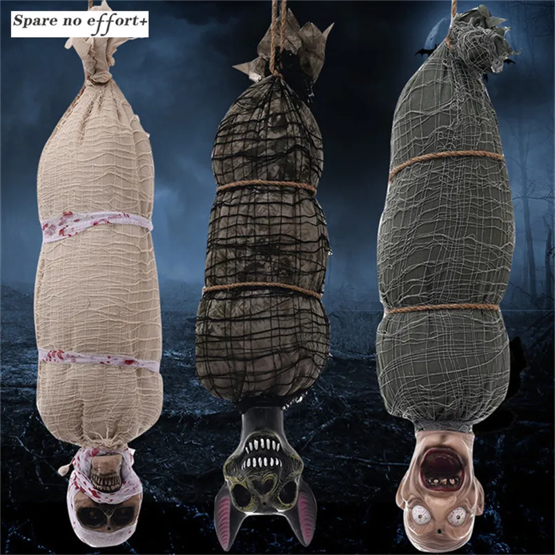 

Halloween Party Horror Toy Upside Down Scare Toys Horror Voice Glowing Eyes Hanging Monster Decoration Costume Party Pendant