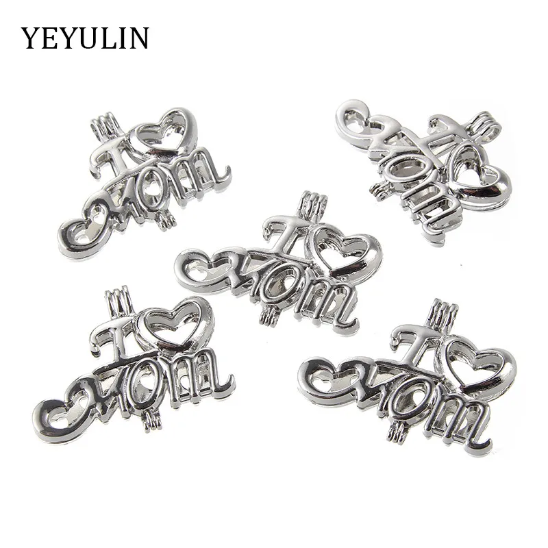 

New Design Flower Letter shaped Silver Color Alloy Pearl cage Pendant For Making Jewelry DIY 5pcs Wholesale