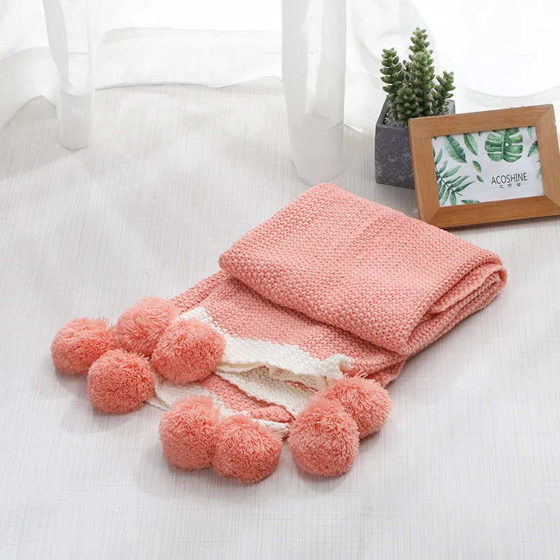 Одноцветное Вязаное детское одеяло шаровой шар комфортное вязаное одеяло для младенцев одеяло коляска одеяло 70*100 см