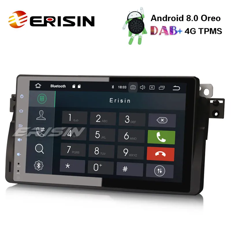 Top Erisin ES7496B 9" Android 8.0 Car DAB+ GPS Navi BT OBD 4G TPMS DTV-IN for BMW 3er E46 Rover75 MG ZT 1