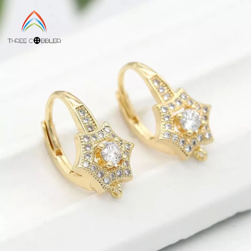

High quality CZ Paved Ear Posts Real Gold Plated Brass Ear clip Earrings connector