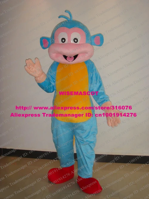Lively Blue Boots Monkey Dora The Explorer Mascot Costume With Small Ears  Pink Face Yellow Belly Cartoon Character  F S - Mascot - AliExpress