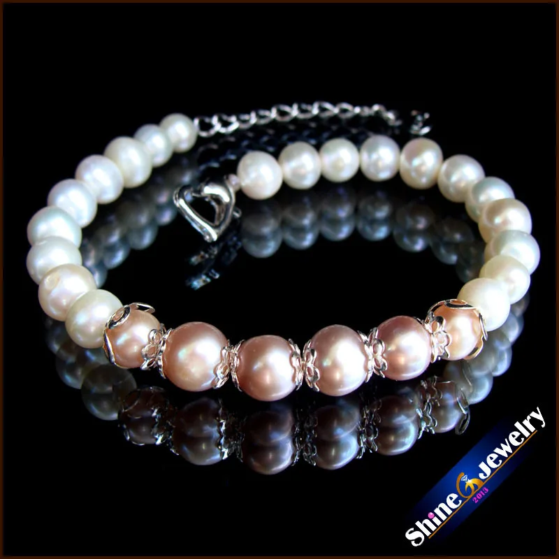 

Wholesale 7-8-mm natural freshwater pearl handmade knitting bracelet jewelr Free shipping