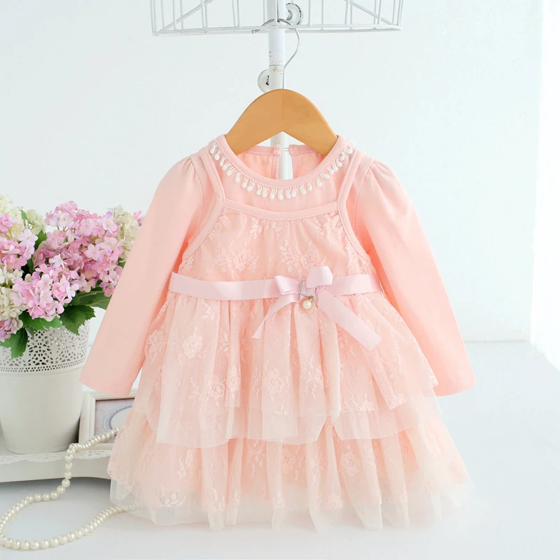 

Baby Dresses Pink Princess Tulle Lace Applique Ball Gown 1 Year Birthday Girl Dress Long Sleeve Winter Festive Clothing A014