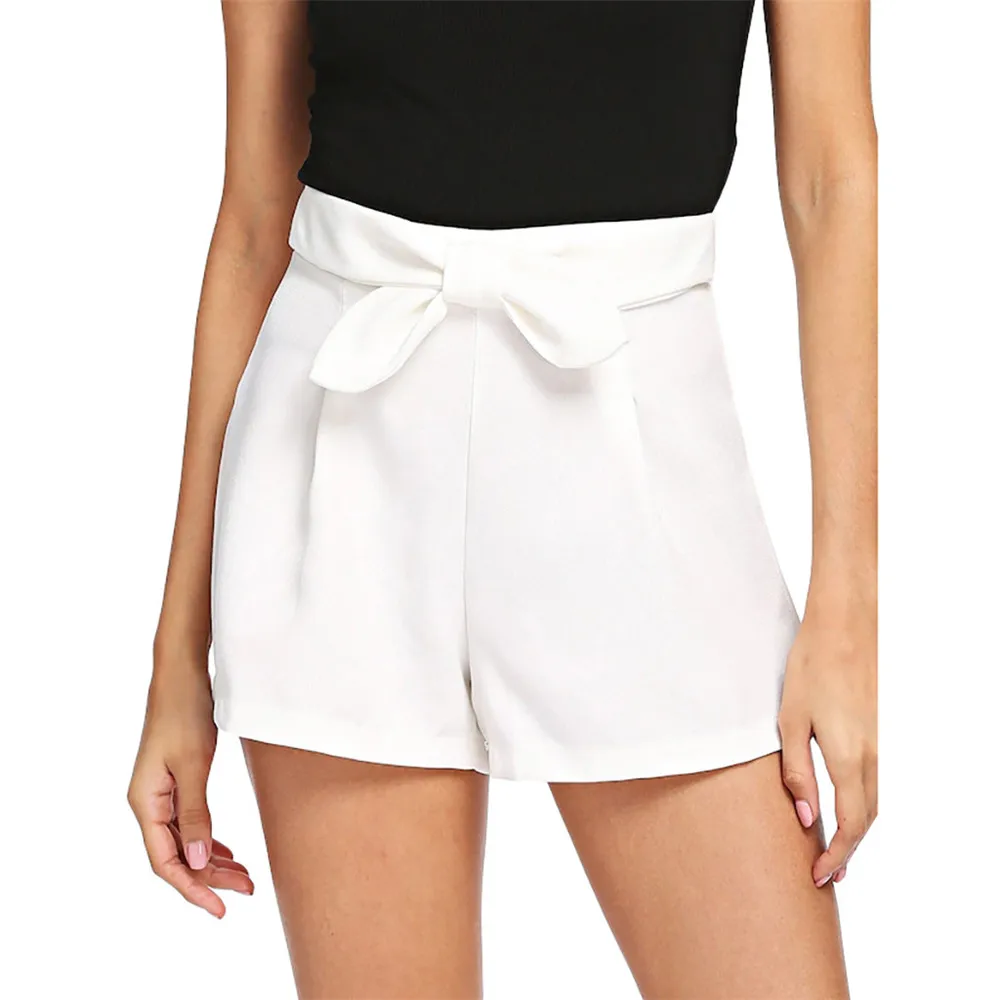 

JAYCOSIN Women Clothes Shorts Straight Black White Female Shorts High Waist Bow Drawstring Office Work Slim Thin Short Pants