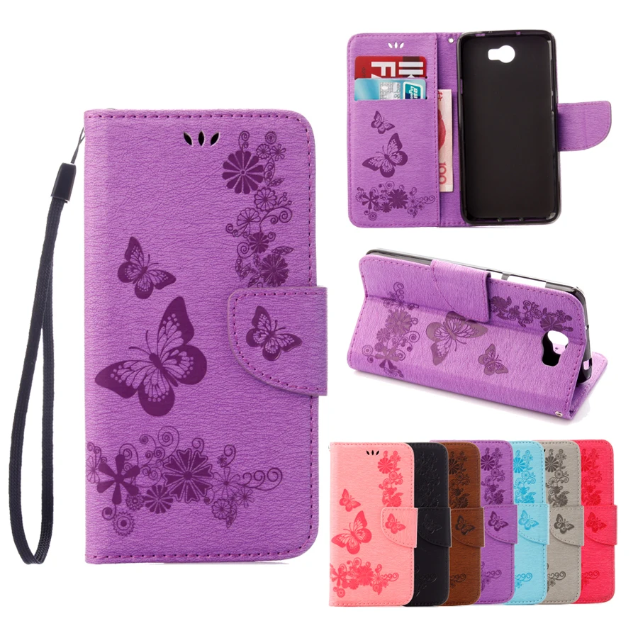 Koop Leather Case sFor Huawei Y5II Y5 2 Huawei Y6 II Compact Case sFor Honor 5A LYO L21 Case Cover Vlinder Flip portemonnee Telefoon Tas