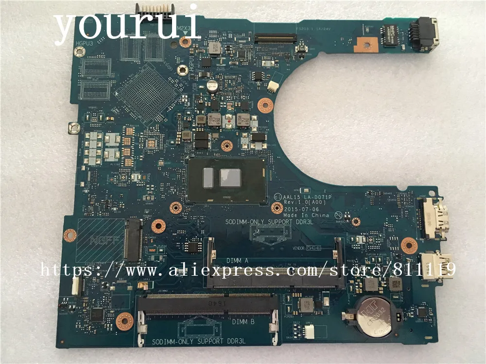 US $159.60 yourui CN088XGN 088XGN 88XGN AAL15 LAD071P For Dell Inspiron 15 5559 Laptop For Motherboard with i36100u CPU DDR3