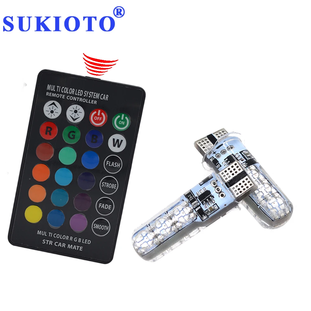 SUKIOTO LED T10 RGB W5W LED Light t10 amber orange 6SMD16 Mode Color RGB LED W5W T10 LED Bulb Flash Strobe LED Car Styling Lamp (4)