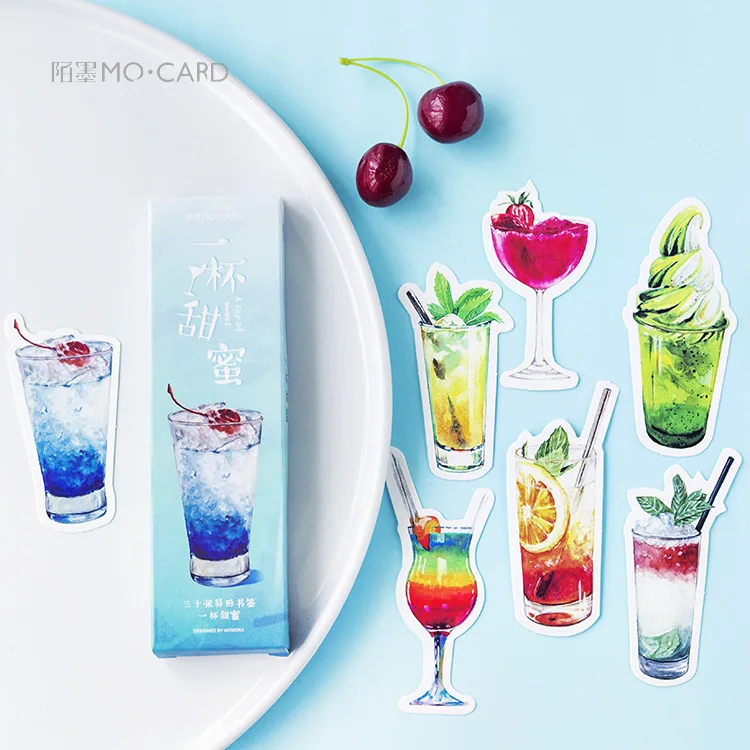 

30 Pcs/Set Sweet Cold Drink series Paper Bookmark Stationery Bookmarks Book Holder Message Card Gift Stationery