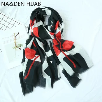 

New Design plaid printing viscose muslim hijab with red leaf women scarf/scarves bandana wraps fast shipping 10pcs/lot hot sale